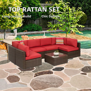 Moderno Set Divano da <span class=keywords><strong>Esterno</strong></span> di Lusso in Rattan Intrecciato Modulare a L da Giardino per Conversazione Elegante Arredo da Patio - Product Image 6
