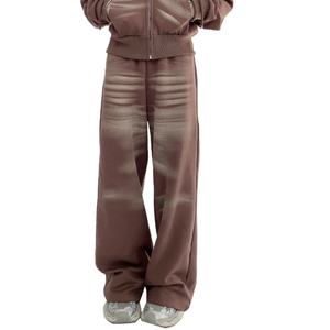 Pantalon de survêtement décontracté pour homme, taille haute, coupe ample, effet délavé, style vintage, couleur cendré, avec sweat à capuche court et pantalon boyfriend décontracté – Vente en gros - Product Image 1