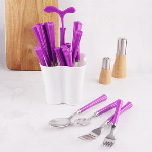 Thiết lập dao kéo của muỗng nĩa dao với màu tím nhựa xử lý Brazil nhà hàng thép không gỉ 24 cái thiết lập dao kéo - Product Image 3