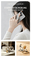 Support de téléphone magnétique puissant à paillettes dégradées arc-en-ciel avec anneau de maintien en forme de goutte d'eau, poignée rotative et béquille pliable