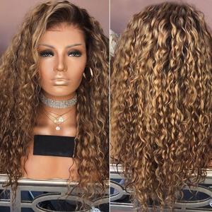 African Fluffy Mixed Brown Lange lockige Deep Wave Lace Front Perücken Echthaar - Product Image 3