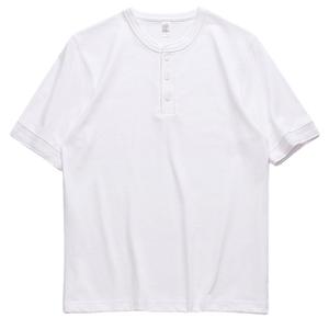 Erkek Retro tarzı beyaz tişört üç Pin <span class=keywords><strong>Henry</strong></span> yaka saf pamuk kısa gevşek Fit katı desen 3D etkisi amerikan tasarım boş - Product Image 5