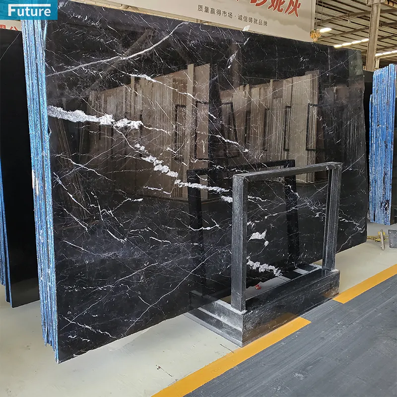 Future Stone Wholesale Cheapest Price Polished Black Kitchen Countertops Natural Black Marquina Marble Floor Slabs