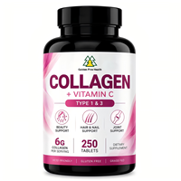 Comprimés de collagène marin hydrolysé antioxydant OEM avec vitamine C, complément oral pour la beauté, soin de la peau, des cheveux et des ongles pour adultes, 250 comprimés