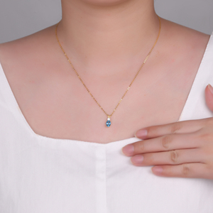 Promotion Pendentifs personnalisés en or jaune 18 carats de haute qualité avec diamant de laboratoire de forme ovale et topaze bleue, bijoux fins pour un usage quotidien - Product Image 2