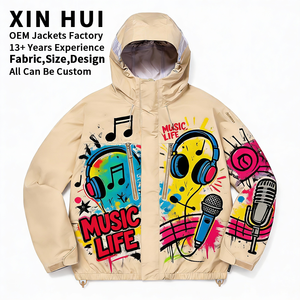 Veste coupe-vent en polyester épais à imprimé graffiti personnalisé, style streetwear pour homme, thème musical, vente en gros - Product Image 1