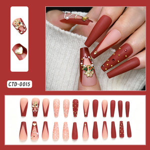 24 piezas 3D Navidad falso prensa corta en las <span class=keywords><strong>uñas</strong></span> flor hecha a mano diamantes de imitación <span class=keywords><strong>uñas</strong></span> postizas cubierta completa acrílico <span class=keywords><strong>uñas</strong></span> suministros - Product Image 4