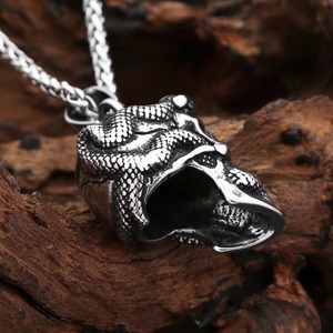 Yunnique Collier Tête de Mort avec Pendentif Serpent en Argent Tibétain, Chaîne de Pull Unisexe, Accessoire Cadeau - Product Image 3
