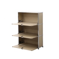Mueble de Almacenamiento Modular de 3 Niveles con Puerta Abatible con Cerradura, Aparador con Marco de Acero Inoxidable, Mueble Auxiliar para Dormitorio