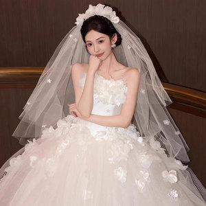 Wedding Dress Ball Gown Strapless Tulle Floral Print Floor Length Natural Waistline - Product Image 4