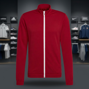 Veste de survêtement pour homme à col montant et fermeture éclair intégrale, rouge uni, en polyester, style sportswear décontracté, pour l'automne - Product Image 4