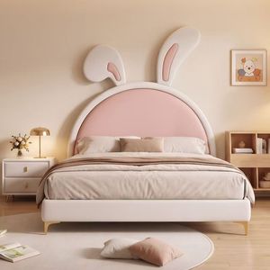 Testiera a Forma di Orecchie di Coniglio per <span class=keywords><strong>Letto</strong></span> Bambini, in Vera Pelle, Antiurto, Morbida, con Contenitore, Sicura, <span class=keywords><strong>Letto</strong></span> <span class=keywords><strong>Singolo</strong></span> per Bambine - Product Image 2