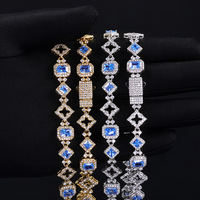 Collier Hip-Hop Tendance en Zircon Bleu, Chaîne en Laiton Coloré avec Maillons Étoile et Pierres Précieuses