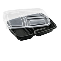 Bulkverpakking Zwarte Magnetronbestendige Voedselcontainers, 3-Vaks Stapelbaar Wegwerpbaar Plastic Meal Prep