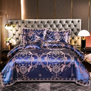 Phong Cách Châu Âu Satin Lụa Sateen Cotton Ren Giường Bốn Mảnh Bốn Mảnh Jacquard Bộ Đồ Giường Bộ - Product Image 3