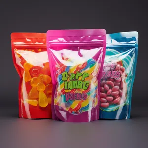 Venta al por mayor bolsas de pie con cremallera para alimentos bolsas de Mylar 3,5G bolsas de embalaje de dulces para pequeñas empresas