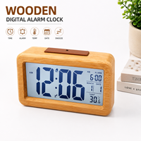 Réveil numérique en bois avec grand écran LCD, affichage de la température et de la date, fonction snooze pour chambre et bureau