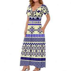 Women Summer Short Sleeve Deep V-neck Long Dress Custom African Tribal <strong>Pattern</strong> Dresses Print <strong>on</strong> Demand Custom Party Clothing - Product Image 4