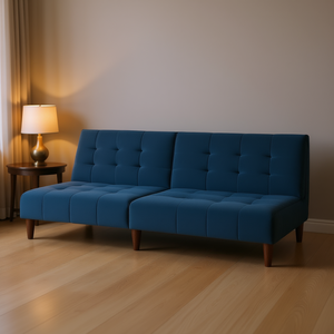 Canapé-lit en velours bleu, taille moyenne, structure en bois, revêtement 100% polyester, design moderne, meubles de salon - Product Image 2