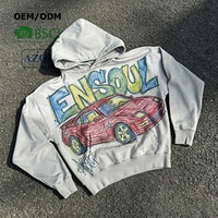 Sweat à capuche personnalisé épais 500 g/m² délavé à l'acide, style décontracté vintage, streetwear, imprimé numérique graphique, coupe ample