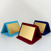 Plaque de certificat de velours pliable en velours bleu rouge turquoise avec plaque d'or MH-J0284