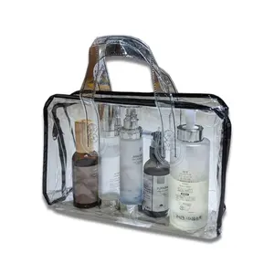 Sac de maquillage transparent en PVC personnalisable, à la mode, étanche à l'humidité, fermeture à glissière pour cosmétiques, sacs en plastique pour soins de la peau - Product Image 1