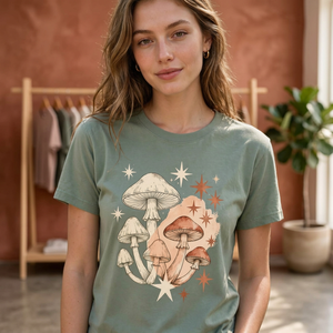 T-shirt décontracté d'été pour femme en jersey vert sauge à motif lettres, imprimé vintage, col rond, manches courtes - Product Image 1