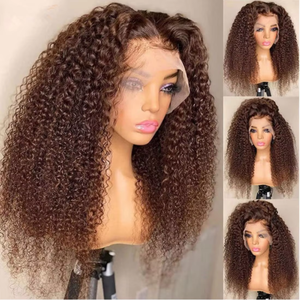 Divaswigs Raw <span class=keywords><strong>Castaño</strong></span> jengibre Marrón rizado Peluca Cabello humano virgen HD Peluca frontal de encaje - Product Image 3