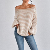 Nueva Moda al por Mayor: Suéter de Punto con Cuello Barco y Bloques de Color a Rayas para Mujer, Top Casual de Primavera-Otoño para Comercio Internacional