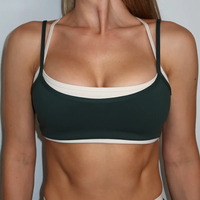 Soutien-gorge de sport pour femme OEM personnalisé, col en U, bretelles réglables, dos croisé ouvert, haute élasticité, effet push-up, double couche contrastante, pour coussinets amovibles