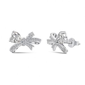 Pendientes de Plata de Ley 925 con Diseño de Lazo y Corazón, Chapados en Rodio, con Circonita Cúbica 5A, Joyería para Mujer, Marca Dylam - Product Image 1
