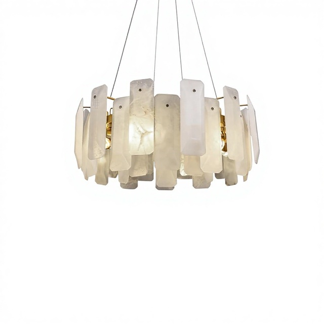 Modern Long Natural Marble Brass Adjustable Height Tiered LED Gold Chandelier 5-Year Warranty 360 Beam Angle for Dining Living