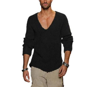 Maglione da Uomo con Scollo a V, Vestibilità Ampia, in Maglia, Tinta Unita, Maniche Lunghe, Casual, Taglie Forti, Morbido e Traspirante, OEM - Product Image 5