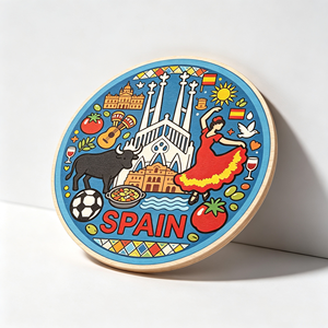 Imán Redondo de Madera para Refrigerador de la <span class=keywords><strong>Sagrada</strong></span> <span class=keywords><strong>Familia</strong></span> de España, Souvenir de Viaje con Diseño de Flamenco, Toro y Paella, Decoración para Refrigerador, Recuerdo de Madera, Regalo - Product Image 4