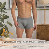 Celana Boxer Pria Katun Stretch Berkualitas Tinggi, Low-Rise, Bernapas, Rajutan, Logo Custom, Warna Solid, Klasik, Tanpa Jahitan