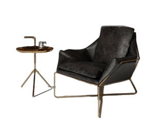 Oulunmei oro nero luce di cuoio di lusso arte singolo semplice pigro lettino piccola famiglia semplice e moderno di arte del ferro divano sedia - Product Image 1