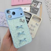 Coque de protection antichoc avec nœud 3D en strass et paillettes, grande fenêtre pour appareil photo, pour iPhone 17 18 Series