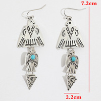 Boucles d'oreilles en turquoise avec pompon en forme d'aigle à trois oiseaux, style bohème occidental, 7,2*2,2 cm, pour femmes, cadeau, vente en gros