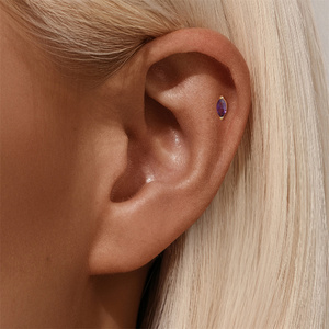 Gold Single Piece S925 <b>Sterling</b> <b>Silver</b> Square Marquise Oval Pear Round Shape Natural Amethyst Piercing <b>Stud</b> <b>Earrings</b> Flat Back - Product Image 4