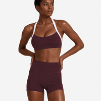 Sujetador deportivo corto de yoga para mujer, transpirable, sexy, con tirantes anchos y bloques de color, con cuello halter