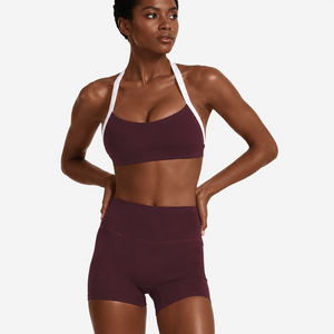 Soutien-gorge de sport court pour femme, respirant, sexy, à larges bretelles, color-block, col halter, pour yoga - Product Image 3
