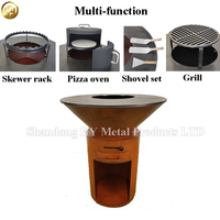 Brasero d'extérieur en acier Corten avec grille - Brasero multifonctionnel en acier patinable pour la cuisson au barbecue