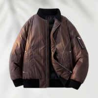 Veste d'hiver pour homme, style pilote, grande taille, décontractée, col baseball, légère et chaude, en duvet
