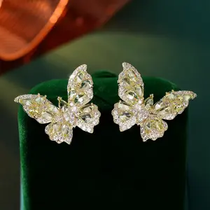 New Earrings Heavy Industry Advanced Color Zircon Earrings Women's Atmosphere S925 Silver Needle Stereoscopic