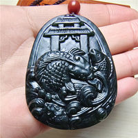 Pendentif authentique en jade noir et vert, motif carpe sautant et portail du dragon. Collier Tengda jaune en forme de serpent, design sûr et sain.