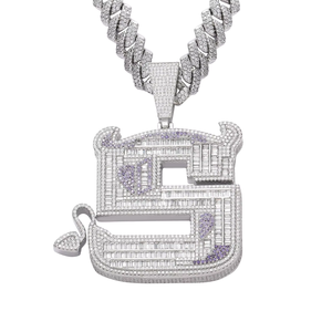 Collana con Ciondolo a Lettera 'S' Little <span class=keywords><strong>Devil</strong></span>, con Zirconi Completi, Catena a Corda in Ottone CZ, Stile Hip Hop alla Moda, Regalo Personalizzato - Product Image 1