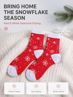 Chaussettes de Noël personnalisées OEM ODM en jacquard flocon de neige, chaussettes en tricot festives rouge et blanc contrastées pour coffrets cadeaux de fêtes