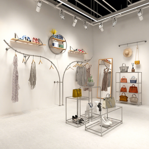 <span class=keywords><strong>Support</strong></span> de présentoir de vêtements mural en argent, design tendance, personnalisé, gain de place, pour magasin de vente au détail de vêtements - Product Image 1