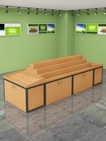 Supermarkt Verse Producten Display Stand Metallic Multi-Layer Fruit En Groente Ladder Eiland Plank Houten Kruidenierswinkel