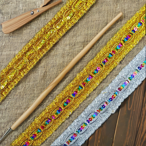 Eco-Friendly 3cm Diy <b>Sewing</b> Lace 13m Braid Fabric Metallic Gold Silver Sequined Ribbon for <b>Bags</b> Stage Clothing Costume Hat - Product Image 2